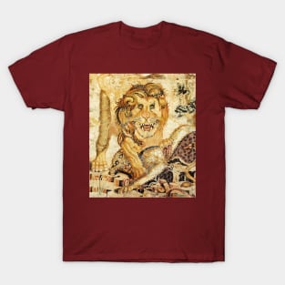 LION ATTACKING LEOPARD Pompeii Antique Roman Mosaics T-Shirt